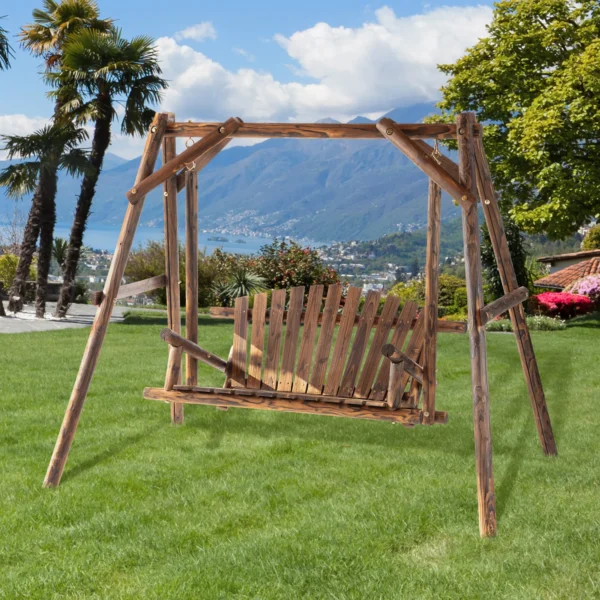 Hollywoodschaukel 2 zits tuinschommel massief hout natuur, schommelbank hangbank 187 x 137 x 170 cm voor tuin & terras 2