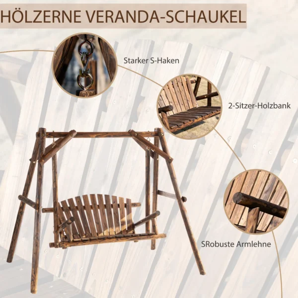 Hollywoodschaukel 2 zits tuinschommel massief hout natuur, schommelbank hangbank 187 x 137 x 170 cm voor tuin & terras 5