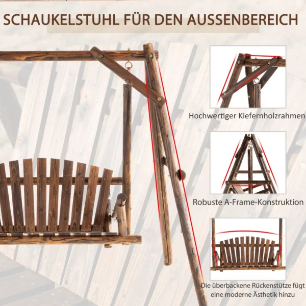 Hollywoodschaukel 2 zits tuinschommel massief hout natuur, schommelbank hangbank 187 x 137 x 170 cm voor tuin & terras 6