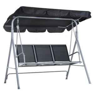 Hollywoodschaukel 3 zits elegante tuinschommel met dak metalen frame zwart zilver 171x108x154cm voor tuin terras 1