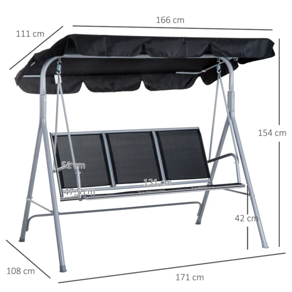 Hollywoodschaukel 3 zits elegante tuinschommel met dak metalen frame zwart zilver 171x108x154cm voor tuin terras 4