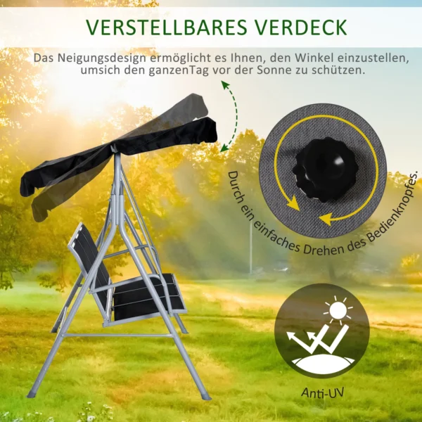 Hollywoodschaukel 3 zits elegante tuinschommel met dak metalen frame zwart zilver 171x108x154cm voor tuin terras 5