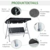 Hollywoodschaukel 3 zits elegante tuinschommel met dak metalen frame zwart zilver 171x108x154cm voor tuin terras 6