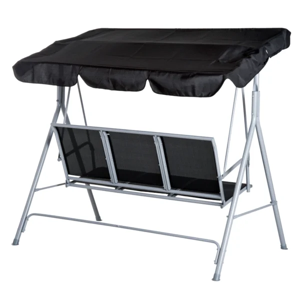 Hollywoodschaukel 3 zits elegante tuinschommel met dak metalen frame zwart zilver 171x108x154cm voor tuin terras 8