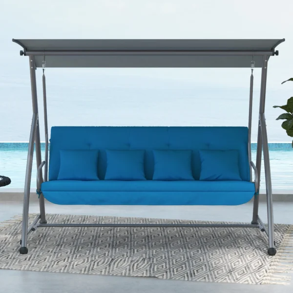 Hollywoodschommel 170cm met kussenset, stoelkussen, schommelkussen, tuinkussen, rugkussen, zij kussens in blauw 9
