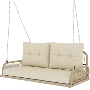 Hollywoodschommel 2 zits rattan tuinschommel met kussens ketting hangbank tot 240 kg belastbaar hangschommel schommelbank tuinbank voor tuin balkon 115 x 66 x 44 cm beige 1