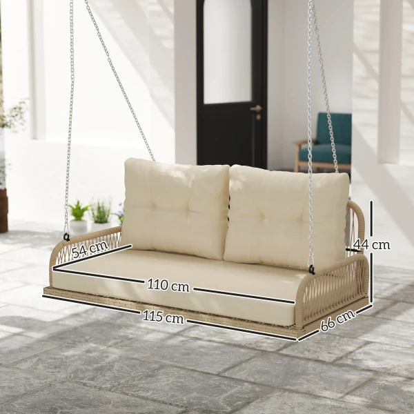 Hollywoodschommel 2 zits rattan tuinschommel met kussens ketting hangbank tot 240 kg belastbaar hangschommel schommelbank tuinbank voor tuin balkon 115 x 66 x 44 cm beige 4