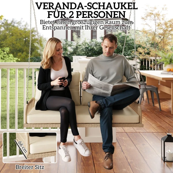 Hollywoodschommel 2 zits rattan tuinschommel met kussens ketting hangbank tot 240 kg belastbaar hangschommel schommelbank tuinbank voor tuin balkon 115 x 66 x 44 cm beige 5