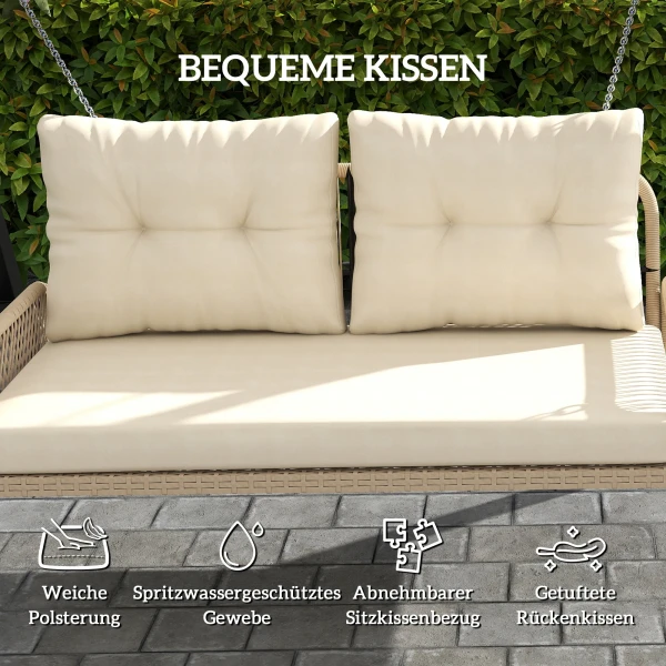 Hollywoodschommel 2 zits rattan tuinschommel met kussens ketting hangbank tot 240 kg belastbaar hangschommel schommelbank tuinbank voor tuin balkon 115 x 66 x 44 cm beige 6