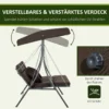 Hollywoodschommel 3 zits, schommelbank met verstelbaar zonnedak, met kussens, tot 270 kg belastbaar, metaal, texteline, bruin 5