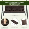 Hollywoodschommel 3 zits, schommelbank met verstelbaar zonnedak, met kussens, tot 270 kg belastbaar, metaal, texteline, bruin 8