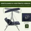 Hollywoodschommel 3 zitter, tot 270 kg belastbaar, schommelbank met verstelbaar zonnedak, tuinschommel met kussens 5
