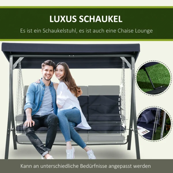 Hollywoodschommel 3 zitter, tot 270 kg belastbaar, schommelbank met verstelbaar zonnedak, tuinschommel met kussens 6