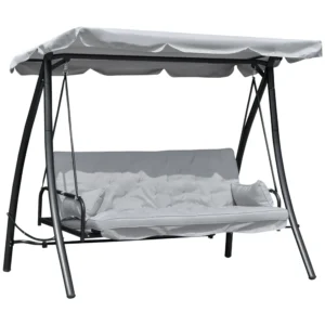 Hollywoodschommel tuinschommel schommel schommelbank met ligfunctie, 3 zitter, metaal+polyester, wit, 209 x 114 x 170 cm 1