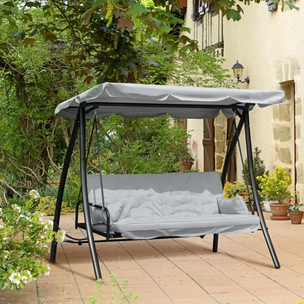 Hollywoodschommel tuinschommel schommel schommelbank met ligfunctie, 3 zitter, metaal+polyester, wit, 209 x 114 x 170 cm 2