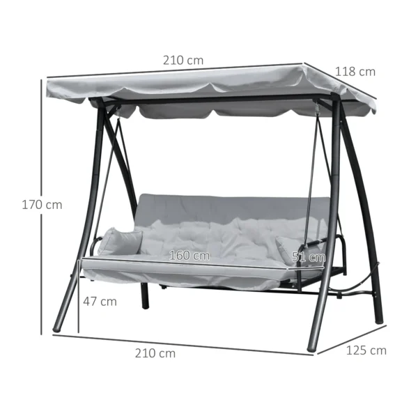 Hollywoodschommel tuinschommel schommel schommelbank met ligfunctie, 3 zitter, metaal+polyester, wit, 209 x 114 x 170 cm 4