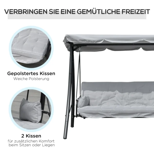 Hollywoodschommel tuinschommel schommel schommelbank met ligfunctie, 3 zitter, metaal+polyester, wit, 209 x 114 x 170 cm 8