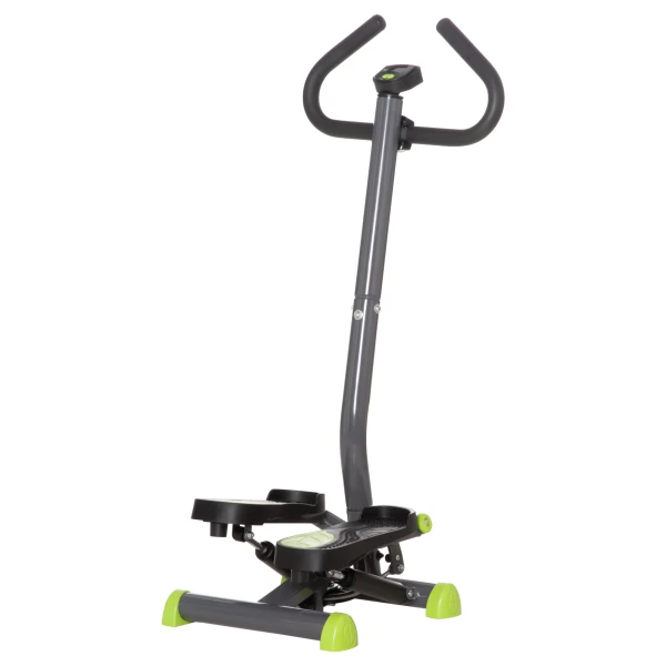 Hometrainer stepper fitness swing stepper met lcd display & handgrepen tot 100 kg, staal abs, grijs & groen, compact 55 x 44 x 108 cm 1
