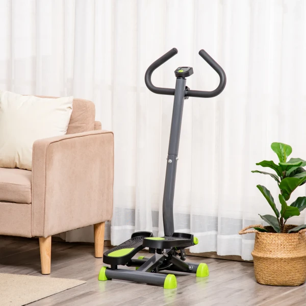 Hometrainer stepper fitness swing stepper met lcd display & handgrepen tot 100 kg, staal abs, grijs & groen, compact 55 x 44 x 108 cm 2