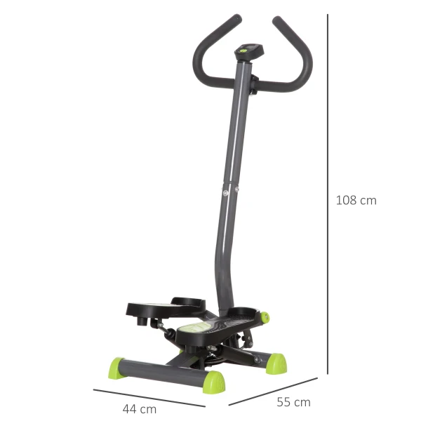 Hometrainer stepper fitness swing stepper met lcd display & handgrepen tot 100 kg, staal abs, grijs & groen, compact 55 x 44 x 108 cm 4