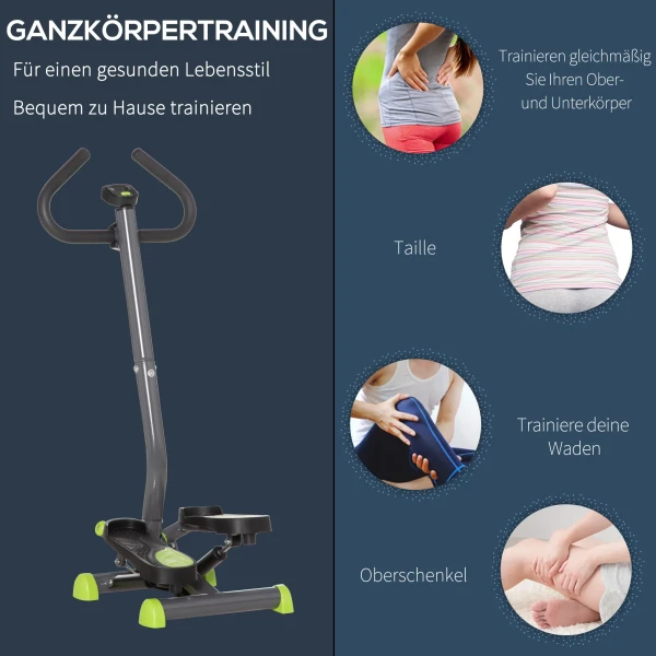 Hometrainer stepper fitness swing stepper met lcd display & handgrepen tot 100 kg, staal abs, grijs & groen, compact 55 x 44 x 108 cm 7