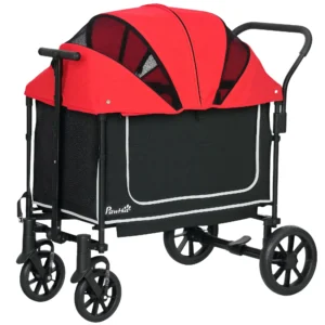 Hondenwagen hondenbuggy inklapbaar voor honden & katten tot 30 kg kattenbuggy met kussen netvensters 2 deuren opbergtas kattenwagen buggy rood 1
