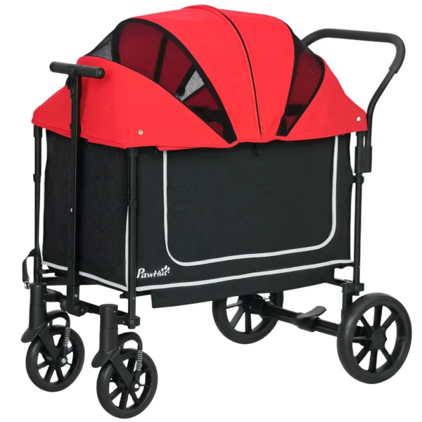 Hondenwagen hondenbuggy inklapbaar voor honden & katten tot 30 kg kattenbuggy met kussen netvensters 2 deuren opbergtas kattenwagen buggy rood 1