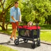 Hondenwagen hondenbuggy inklapbaar voor honden & katten tot 30 kg kattenbuggy met kussen netvensters 2 deuren opbergtas kattenwagen buggy rood 2