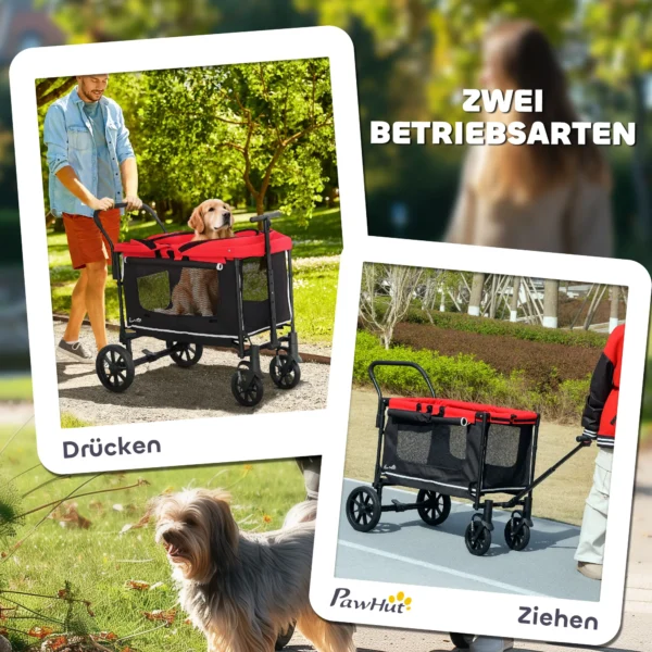 Hondenwagen hondenbuggy inklapbaar voor honden & katten tot 30 kg kattenbuggy met kussen netvensters 2 deuren opbergtas kattenwagen buggy rood 5