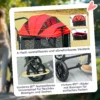 Hondenwagen hondenbuggy inklapbaar voor honden & katten tot 30 kg kattenbuggy met kussen netvensters 2 deuren opbergtas kattenwagen buggy rood 7