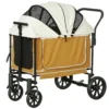 Hondenwagen opvouwbare hondenbuggy voor honden & katten tot 30 kg kattenbuggy met kussen, netvensters, 2 deuren, opbergtas, kattenwagen buggy bruin 1