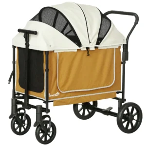 Hondenwagen opvouwbare hondenbuggy voor honden & katten tot 30 kg kattenbuggy met kussen, netvensters, 2 deuren, opbergtas, kattenwagen buggy bruin 1