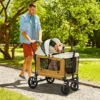 Hondenwagen opvouwbare hondenbuggy voor honden & katten tot 30 kg kattenbuggy met kussen, netvensters, 2 deuren, opbergtas, kattenwagen buggy bruin 2