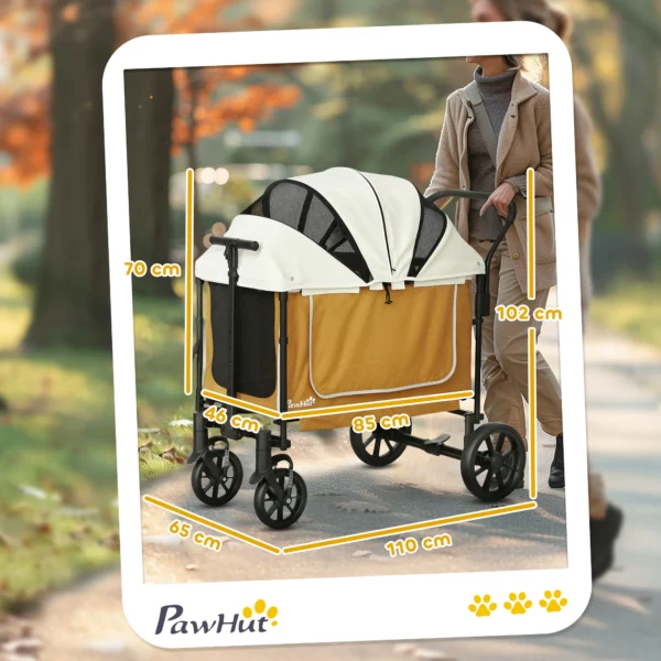 Hondenwagen opvouwbare hondenbuggy voor honden & katten tot 30 kg kattenbuggy met kussen, netvensters, 2 deuren, opbergtas, kattenwagen buggy bruin 4