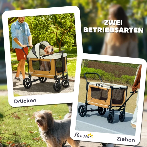 Hondenwagen opvouwbare hondenbuggy voor honden & katten tot 30 kg kattenbuggy met kussen, netvensters, 2 deuren, opbergtas, kattenwagen buggy bruin 5