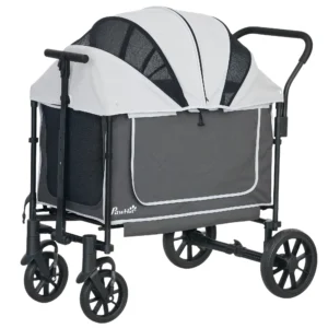 Hondenwagen opvouwbare hondenbuggy voor honden & katten tot 30 kg kattenbuggy met kussen, netvensters, 2 deuren, opbergtas, kattenwagen buggy donkergrijs 1