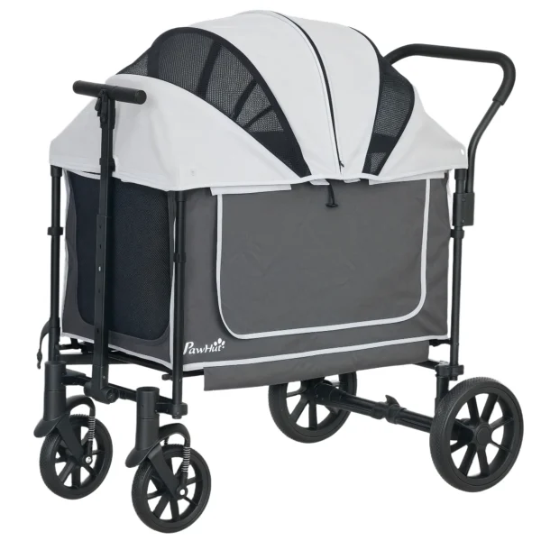 Hondenwagen opvouwbare hondenbuggy voor honden & katten tot 30 kg kattenbuggy met kussen, netvensters, 2 deuren, opbergtas, kattenwagen buggy donkergrijs 1