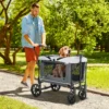 Hondenwagen opvouwbare hondenbuggy voor honden & katten tot 30 kg kattenbuggy met kussen, netvensters, 2 deuren, opbergtas, kattenwagen buggy donkergrijs 2