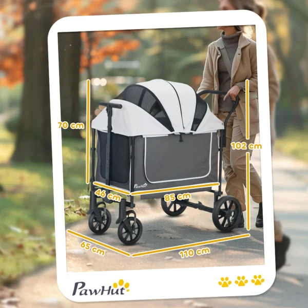 Hondenwagen opvouwbare hondenbuggy voor honden & katten tot 30 kg kattenbuggy met kussen, netvensters, 2 deuren, opbergtas, kattenwagen buggy donkergrijs 4