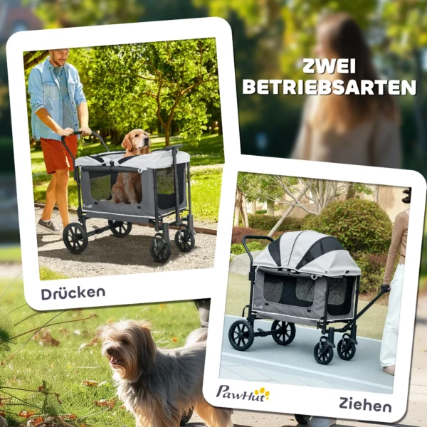 Hondenwagen opvouwbare hondenbuggy voor honden & katten tot 30 kg kattenbuggy met kussen, netvensters, 2 deuren, opbergtas, kattenwagen buggy donkergrijs 5