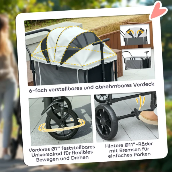 Hondenwagen opvouwbare hondenbuggy voor honden & katten tot 30 kg kattenbuggy met kussen, netvensters, 2 deuren, opbergtas, kattenwagen buggy donkergrijs 7