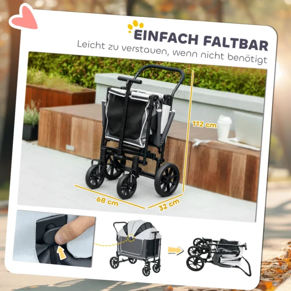 Hondenwagen opvouwbare hondenbuggy voor honden & katten tot 30 kg kattenbuggy met kussen, netvensters, 2 deuren, opbergtas, kattenwagen buggy donkergrijs 8