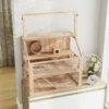 Houten hamsterkooi met 3 verdiepingen nagarium knaagdierkooi kleine dierenkooi met opklapbaar deksel loopwiel en accessoires, kleine dierenstal houten kooi kooi voor hamsters dwerg hamsters 80 x 50 x 76 cm natuurhout 10