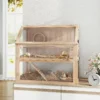 Houten hamsterkooi met 3 verdiepingen nagarium knaagdierkooi kleine dierenkooi met opklapbaar deksel loopwiel en accessoires, kleine dierenstal houten kooi kooi voor hamsters dwerg hamsters 80 x 50 x 76 cm natuurhout 2