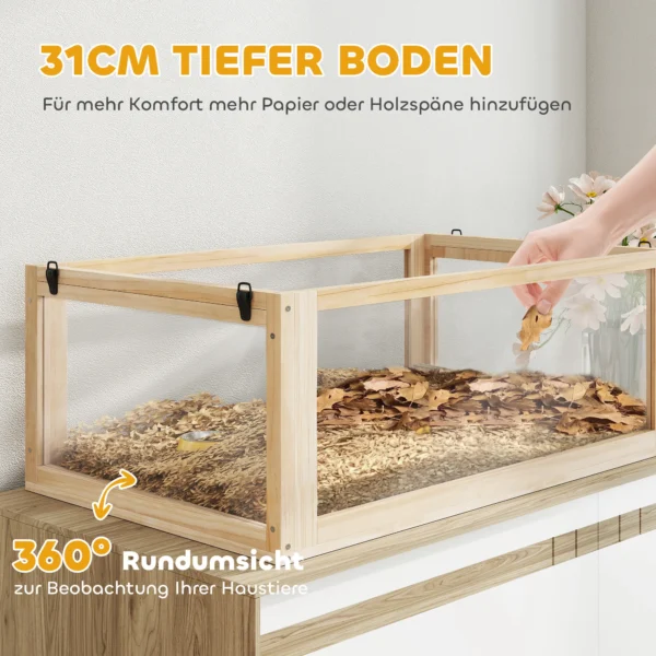 Houten hamsterkooi met 3 verdiepingen nagarium knaagdierkooi kleine dierenkooi met opklapbaar deksel loopwiel en accessoires, kleine dierenstal houten kooi kooi voor hamsters dwerg hamsters 80 x 50 x 76 cm natuurhout 6