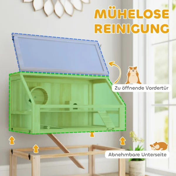 Houten hamsterkooi met 3 verdiepingen nagarium knaagdierkooi kleine dierenkooi met opklapbaar deksel loopwiel en accessoires, kleine dierenstal houten kooi kooi voor hamsters dwerg hamsters 80 x 50 x 76 cm natuurhout 7