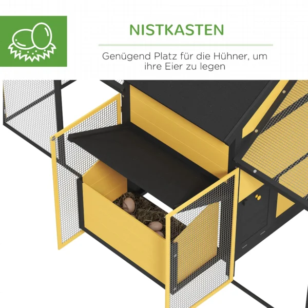 Houten kippenhok, pluimveestal met broedkast, dubbele ren met dienblad, omheining met helling, kippenhuis voor kippen, 247 x 125 x 113,5 cm, geel 7