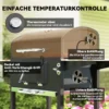 Houtskoolgrill van roestvrij staal, verrijdbare grillwagen met deksel, thermometer, grillrooster, wielen, handvat, verstelbare kolenpan, houtskoolgrillwagen met houten opslag, bbq smoker voor camping, tuin 112x58x107cm 7