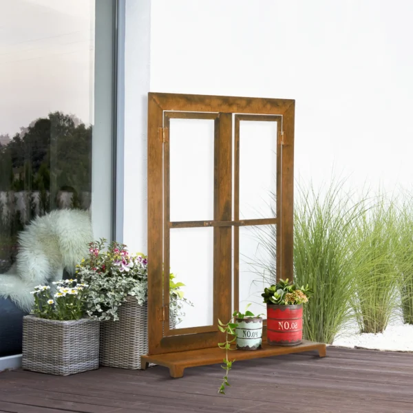 Ijzeren raam edelroest roedenraam 55x80cm met drempel & grendel rustiek bruin voor tuindecoratie 2