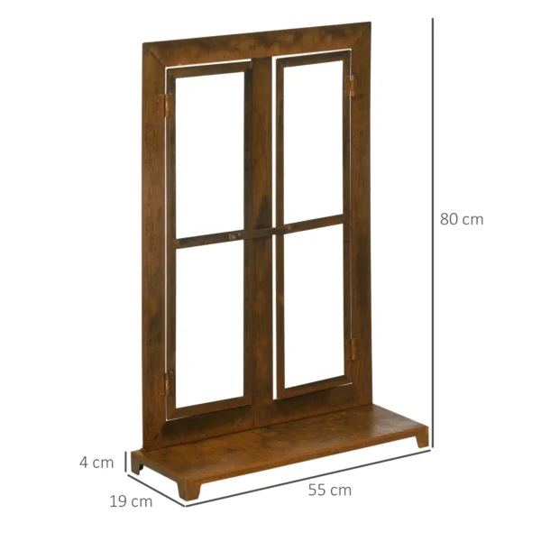 Ijzeren raam edelroest roedenraam 55x80cm met drempel & grendel rustiek bruin voor tuindecoratie 4